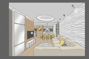 Заказать  удаленно индивидуальный Блиц-дизайн интерьеров жилого пространства в г. Александрия  . Гостиная-столовая 32 м2. Вид 3